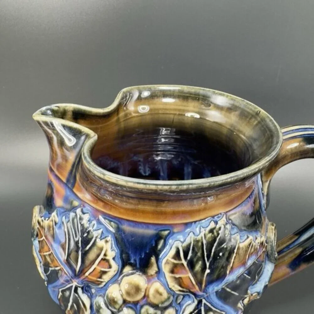 Greg Olson Studio Art Pottery Pitcher Carafe Jug Heavy Glaze Grape Signed‎ VTG
